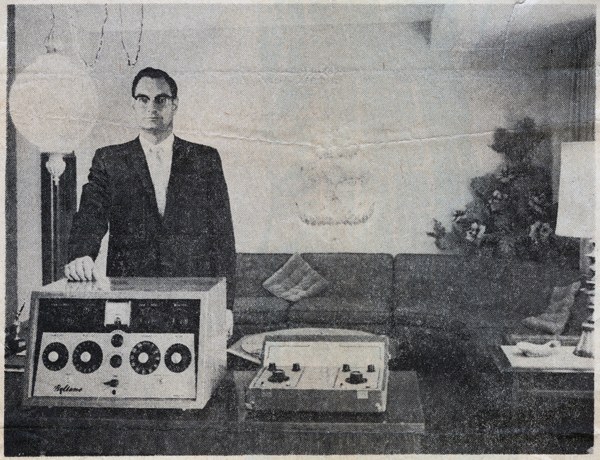 Marvin Posey, founder of the family hearing-aid practice, photographed in the 1950s with an early audiometer.