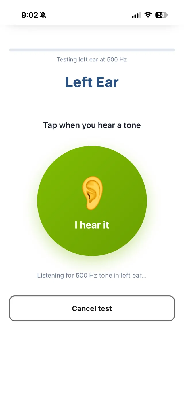 iHEARtest pure-tone hearing test in progress